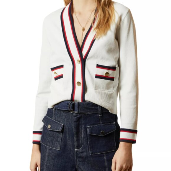 Ted Baker Skilarr Striped-Trim Cardigan Size 0 - Picture 2 of 14